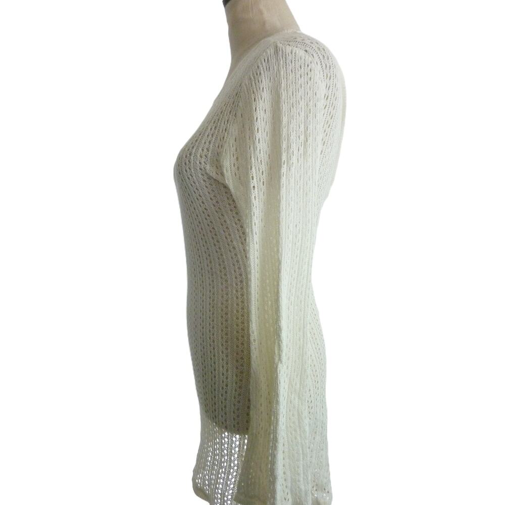 Womens S White Viscose Crochet Knit Swim Cover Up Long Sleeve Beach Dress - Picture 5 of 8